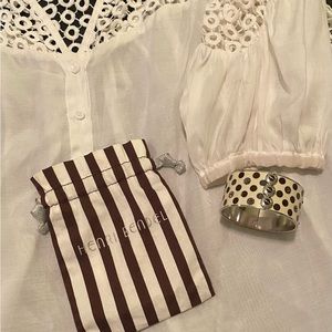 Henri Bendel Signature Wide Polka Dot White & Brown Bangle